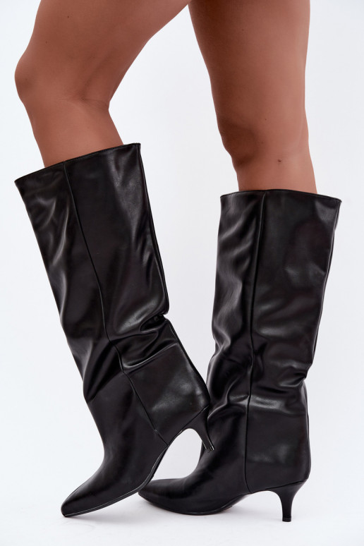 Stiefeletten mit Absatz aus schwarzem Kunstveloursleder Desya