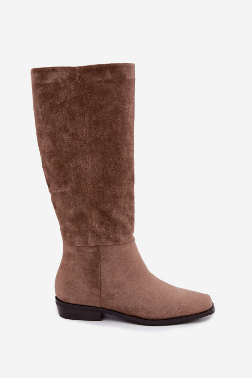 Damen lange Stiefel auf niedrigem Absatz in Sand Feretta