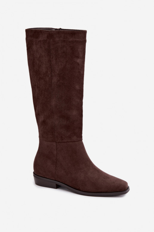 Damen lange Stiefel auf niedrigem Absatz in Schokolade Feretta