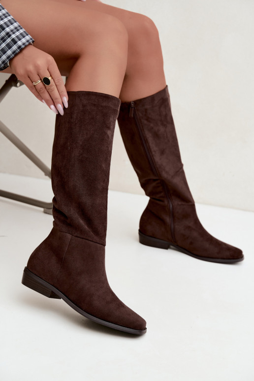 Damen lange Stiefel auf niedrigem Absatz in Schokolade Feretta
