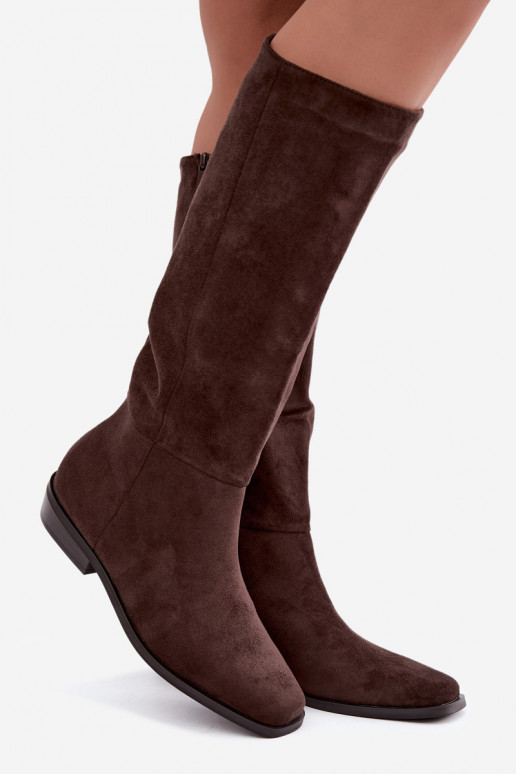 Damen lange Stiefel auf niedrigem Absatz in Schokolade Feretta