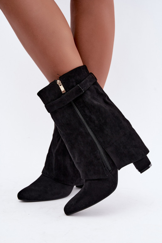 Damen warme Stiefeletten mit verzierten Absätzen in schwarz Luvielle
