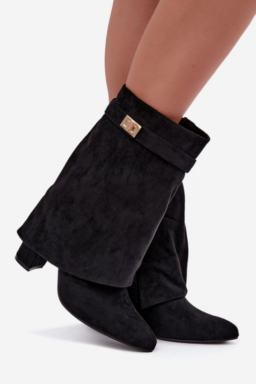 Damen warme Stiefeletten mit verzierten Absätzen in schwarz Luvielle