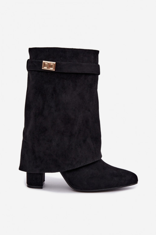 Damen warme Stiefeletten mit verzierten Absätzen in schwarz Luvielle