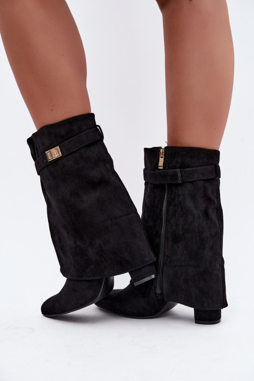 Damen warme Stiefeletten mit verzierten Absätzen in schwarz Luvielle