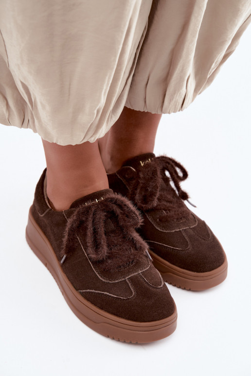Faux-Suede-Sneaker mit Fell und Schnürsenkeln Kobbo 79655 schokoladenbraun