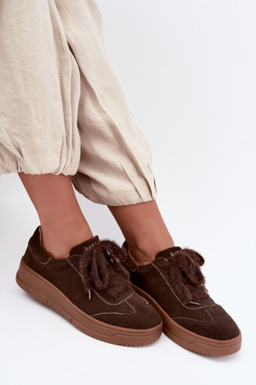 Faux-Suede-Sneaker mit Fell und Schnürsenkeln Kobbo 79655 schokoladenbraun