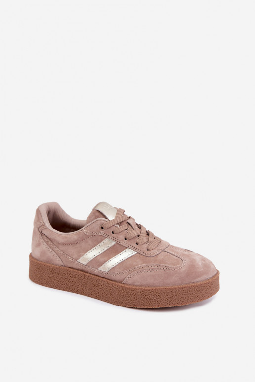 Leder Damen Sneakers mit Plattform D&A LR62-7107 sandfarben