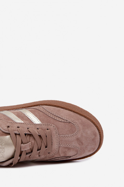 Leder Damen Sneakers mit Plattform D&A LR62-7107 sandfarben