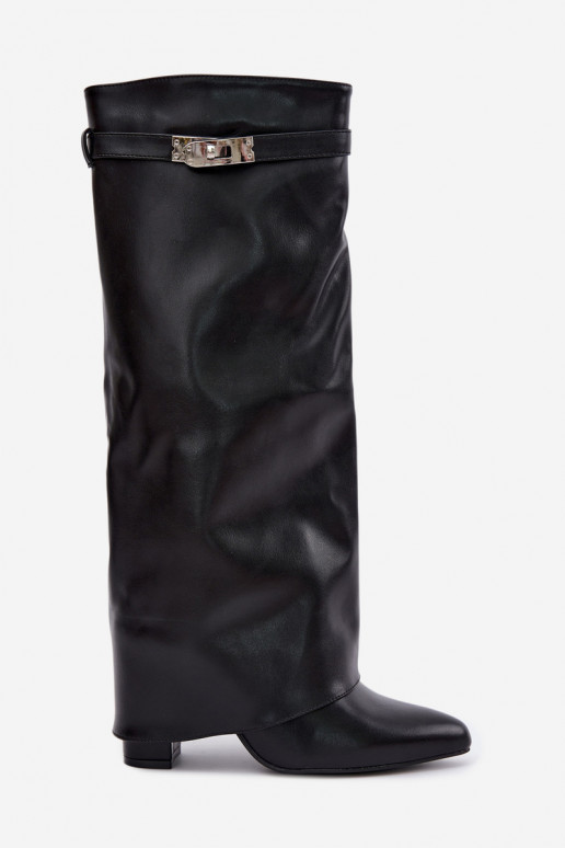 Wärmende Damenstiefel mit genähtem Schaft und Absätzen schwarz Salia