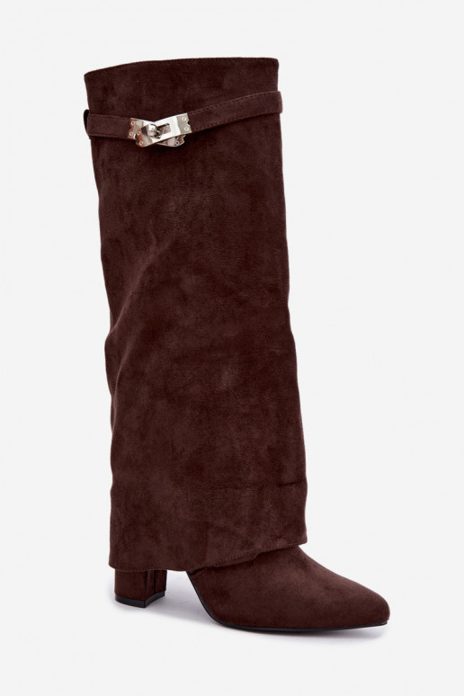 Wärmende Damenstiefel mit genähtem Schaft und Absätzen schokoladenbraun Salia
