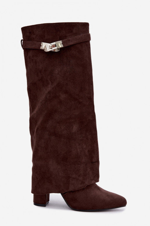 Wärmende Damenstiefel mit genähtem Schaft und Absätzen schokoladenbraun Salia