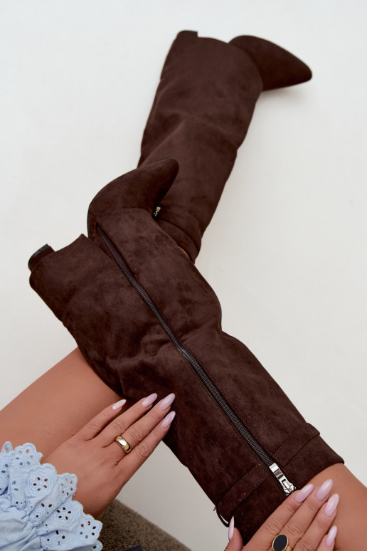 Wärmende Damenstiefel mit genähtem Schaft und Absätzen schokoladenbraun Salia