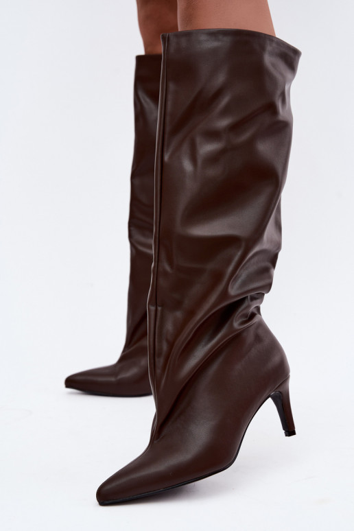 Wärmende Damen Stiefeletten mit dünnen Absätzen schokoladenbraun Olivienne