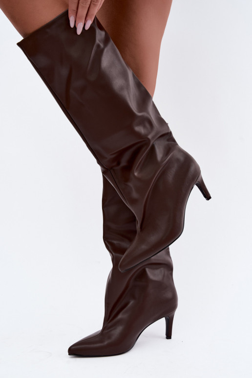 Wärmende Damen Stiefeletten mit dünnen Absätzen schokoladenbraun Olivienne
