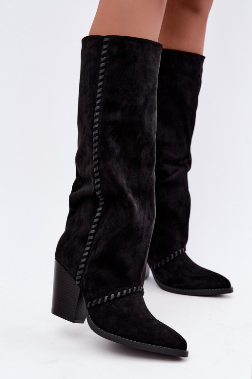 Damen-Kniehohe Cowboy-Stiefel mit Blockabsatz in Schwarz Noeline