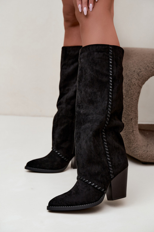 Damen-Kniehohe Cowboy-Stiefel mit Blockabsatz in Schwarz Noeline