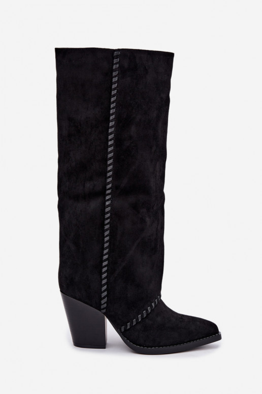 Damen-Kniehohe Cowboy-Stiefel mit Blockabsatz in Schwarz Noeline