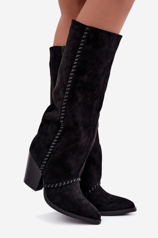 Damen-Kniehohe Cowboy-Stiefel mit Blockabsatz in Schwarz Noeline