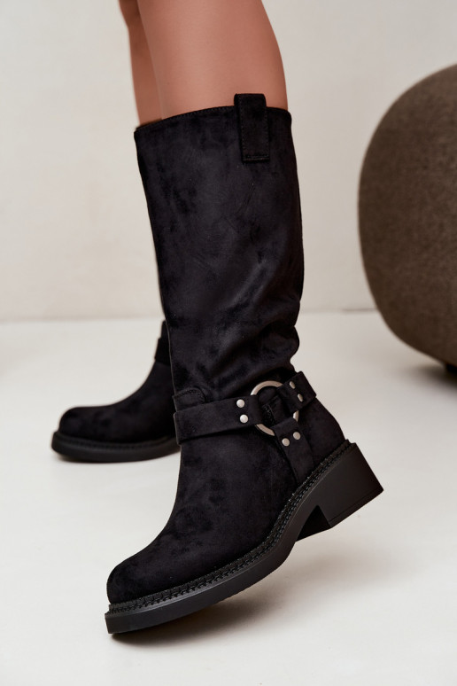 Damen-Kniehohe Stiefel mit dekorativen Details in Schwarz Morla
