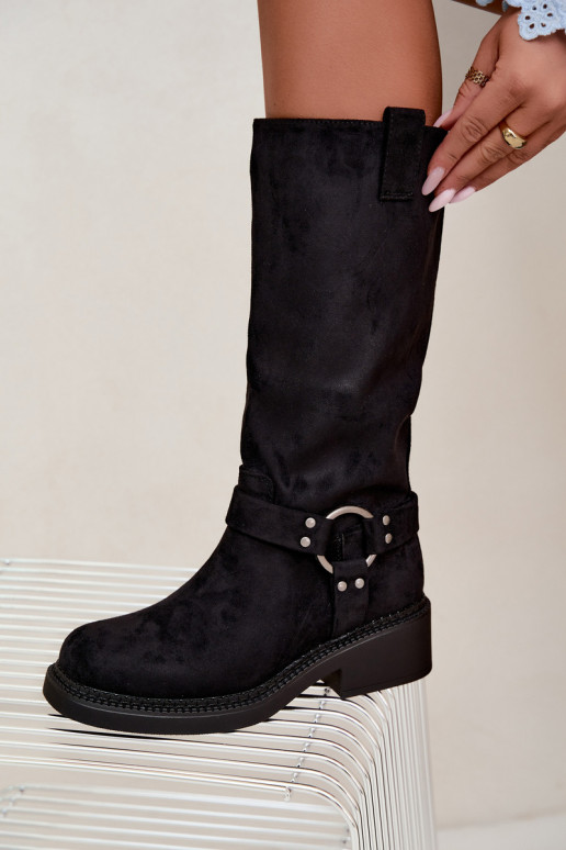 Damen-Kniehohe Stiefel mit dekorativen Details in Schwarz Morla