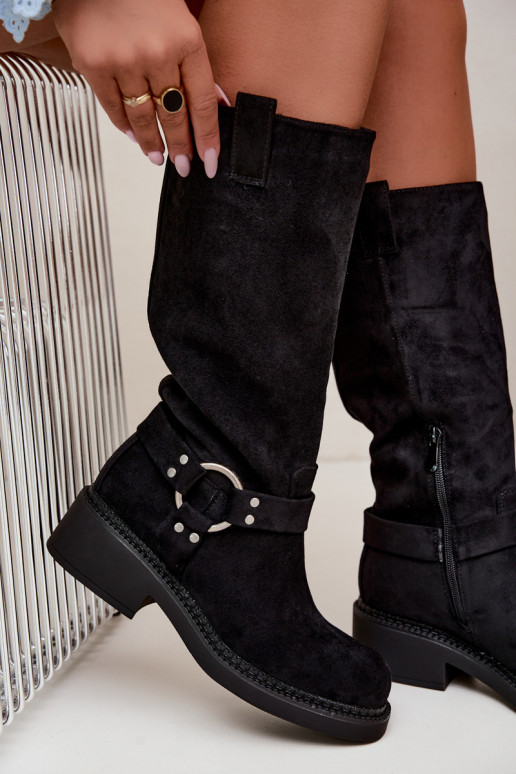 Damen-Kniehohe Stiefel mit dekorativen Details in Schwarz Morla