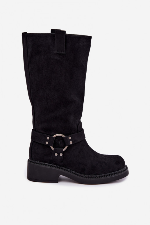 Damen-Kniehohe Stiefel mit dekorativen Details in Schwarz Morla