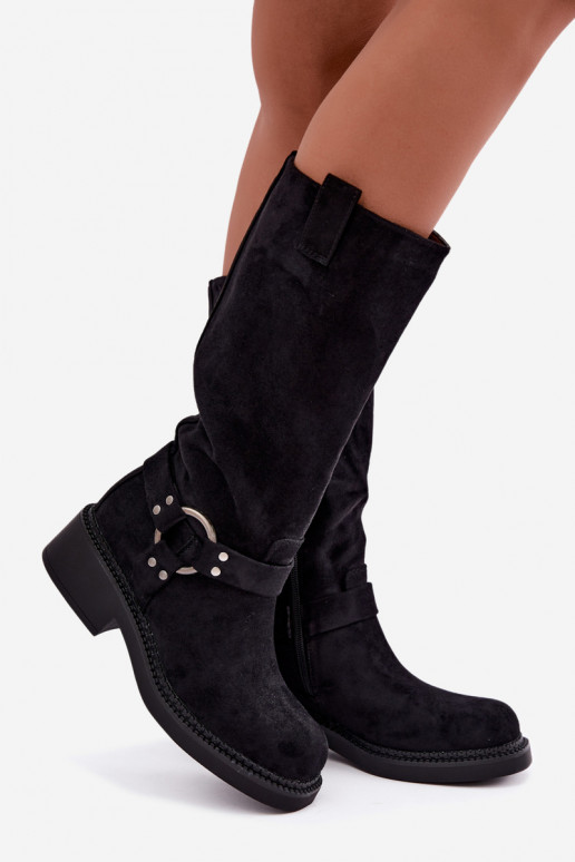 Damen-Kniehohe Stiefel mit dekorativen Details in Schwarz Morla