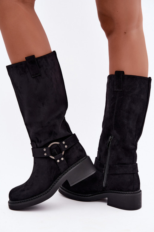Damen-Kniehohe Stiefel mit dekorativen Details in Schwarz Morla