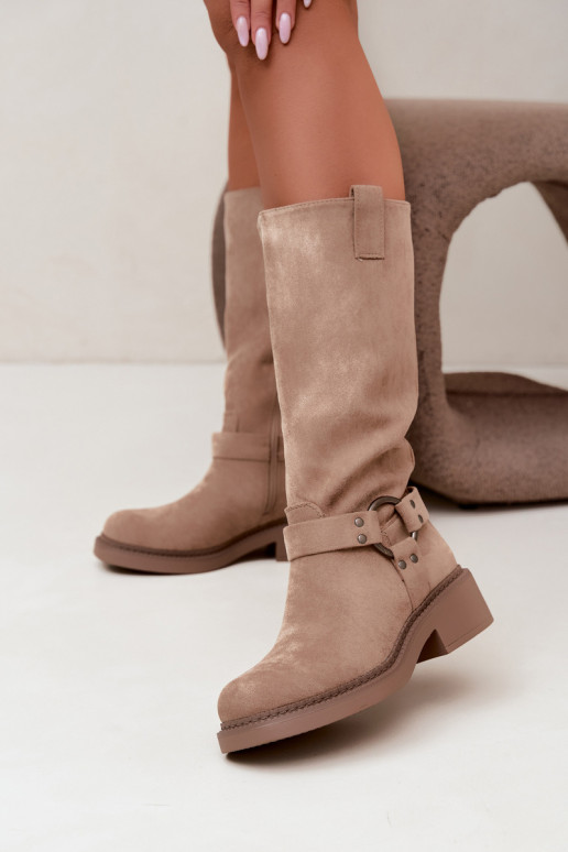 Damen-Kniehohe Stiefel mit dekorativen Details in Sand Morla