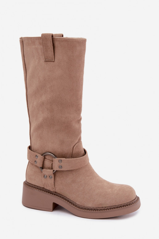 Damen-Kniehohe Stiefel mit dekorativen Details in Sand Morla