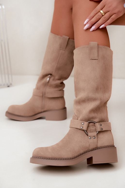 Damen-Kniehohe Stiefel mit dekorativen Details in Sand Morla