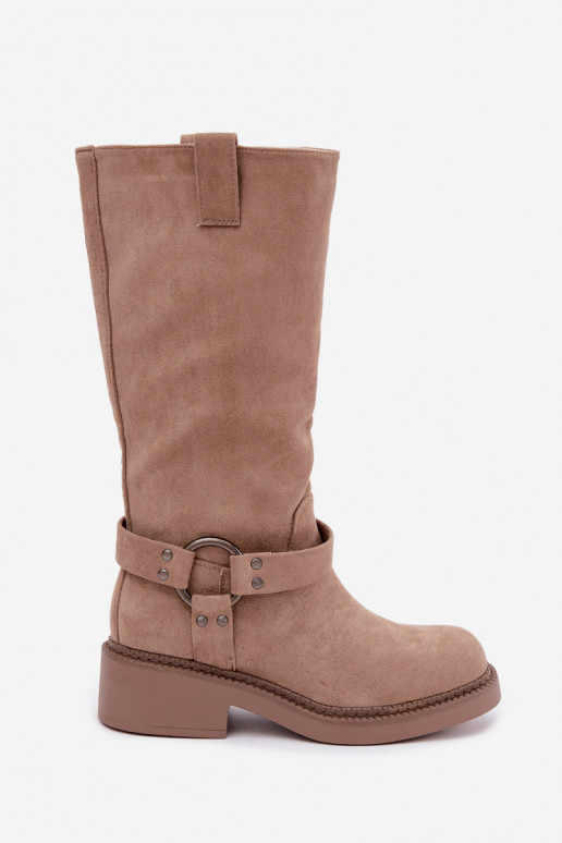 Damen-Kniehohe Stiefel mit dekorativen Details in Sand Morla