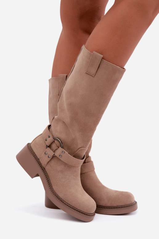 Damen-Kniehohe Stiefel mit dekorativen Details in Sand Morla