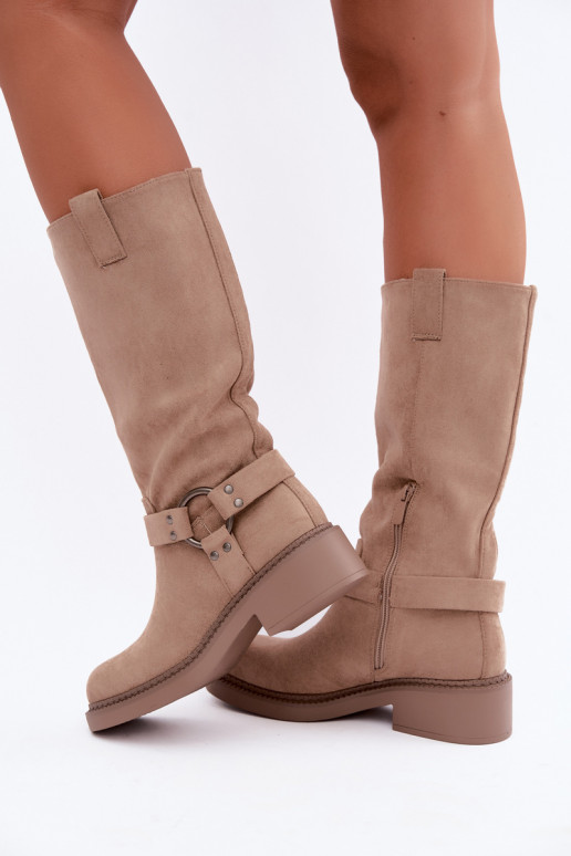 Damen-Kniehohe Stiefel mit dekorativen Details in Sand Morla