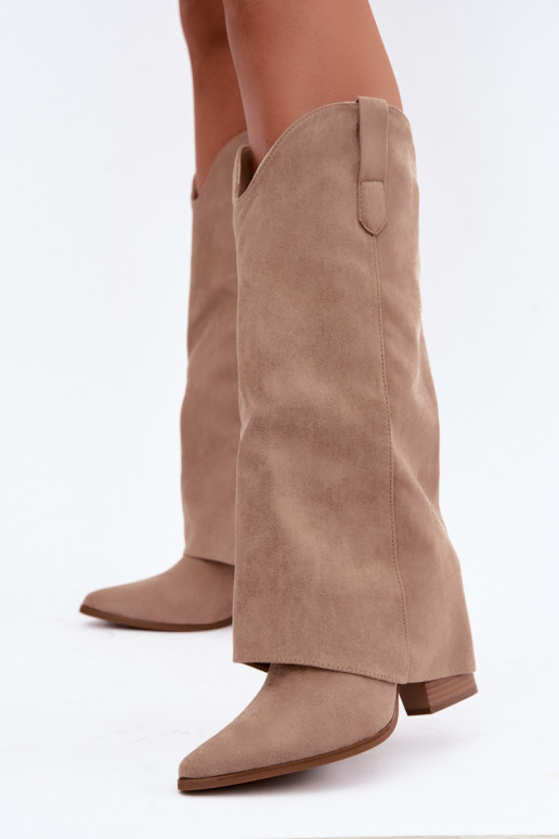 Damen-Kniehohe Cowboy-Stiefel mit Absatz in Sand Kalena