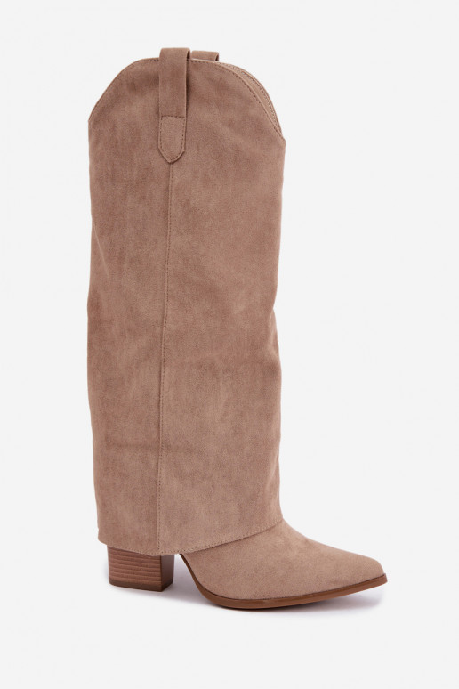 Damen-Kniehohe Cowboy-Stiefel mit Absatz in Sand Kalena