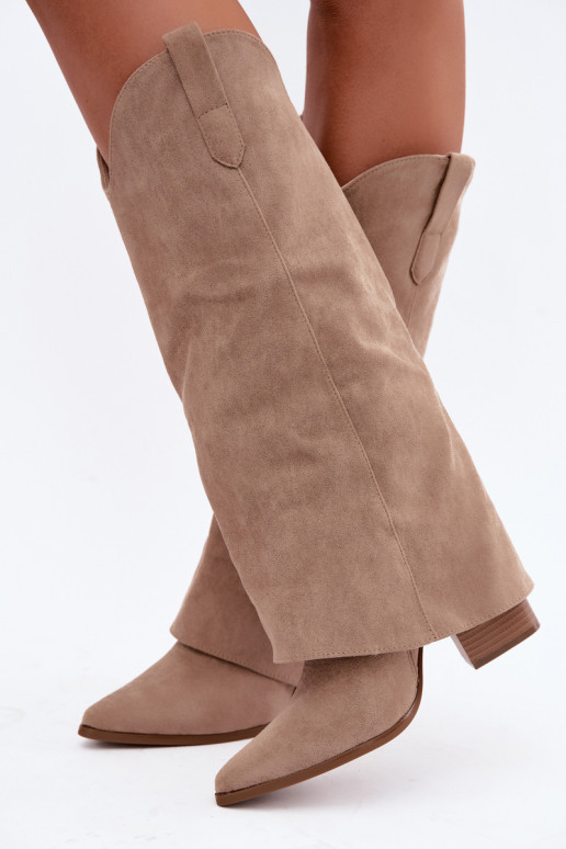 Damen-Kniehohe Cowboy-Stiefel mit Absatz in Sand Kalena