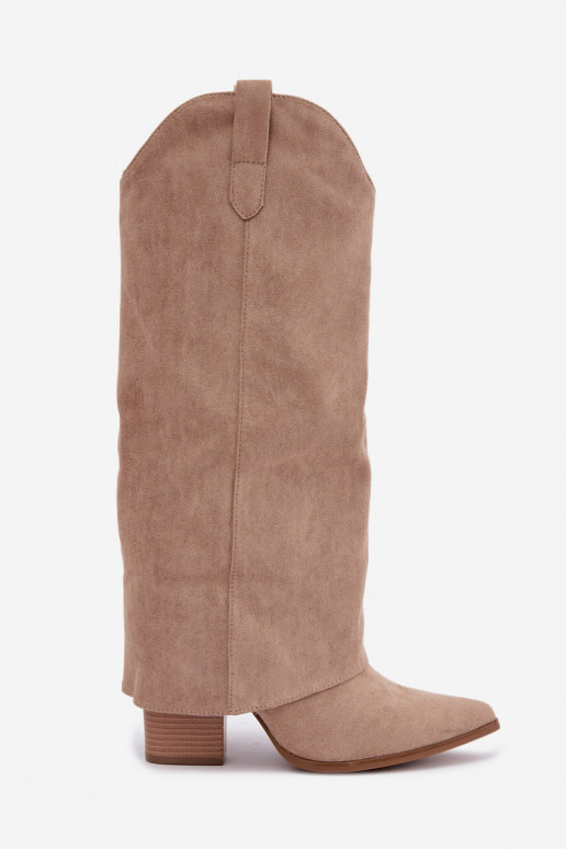 Damen-Kniehohe Cowboy-Stiefel mit Absatz in Sand Kalena