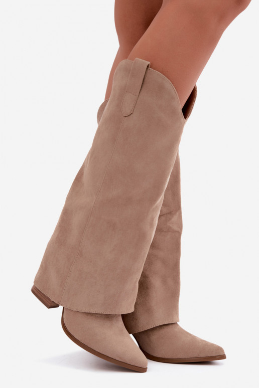Damen-Kniehohe Cowboy-Stiefel mit Absatz in Sand Kalena