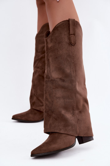 Damen-Kniehohe Cowboy-Stiefel mit Absatz in Braun Kalena 2