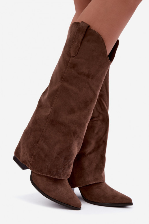 Damen-Kniehohe Cowboy-Stiefel mit Absatz in Braun Kalena