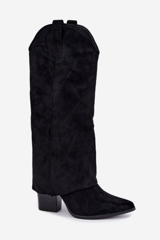 Damen-Kniehohe Cowboy-Stiefel mit Absatz in Schwarz Kalena