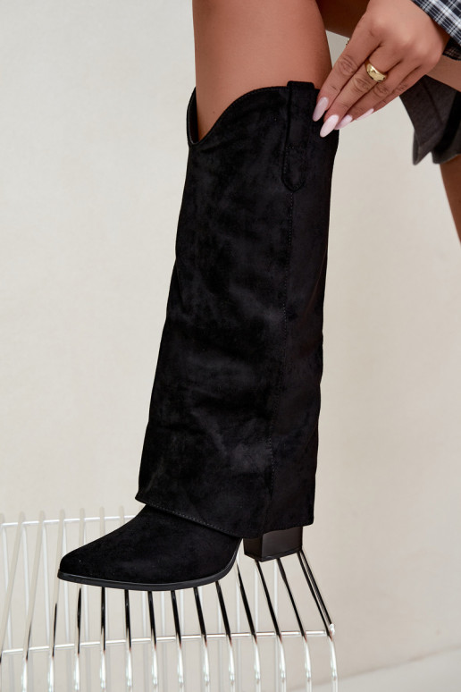 Damen-Kniehohe Cowboy-Stiefel mit Absatz in Schwarz Kalena