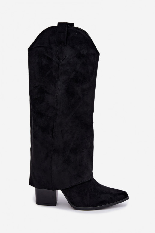 Damen-Kniehohe Cowboy-Stiefel mit Absatz in Schwarz Kalena