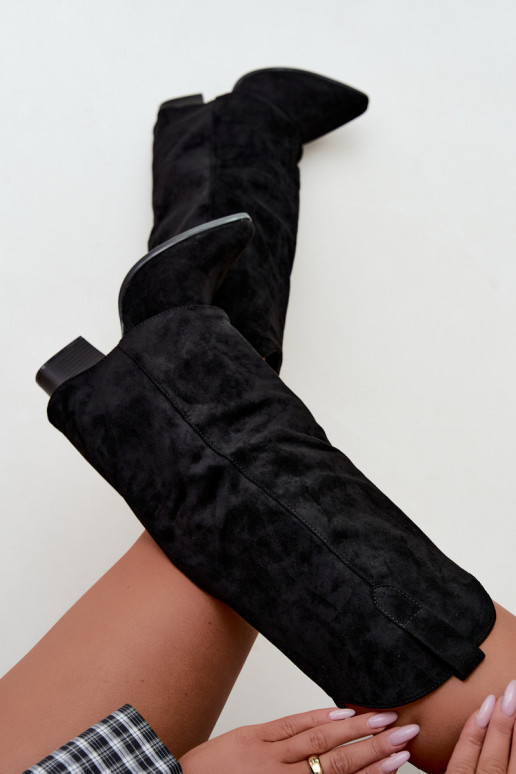 Damen-Kniehohe Cowboy-Stiefel mit Absatz in Schwarz Kalena