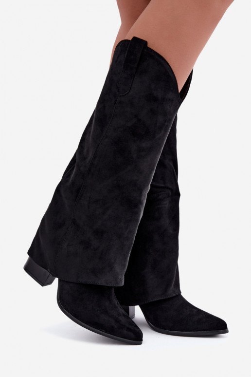Damen-Kniehohe Cowboy-Stiefel mit Absatz in Schwarz Kalena