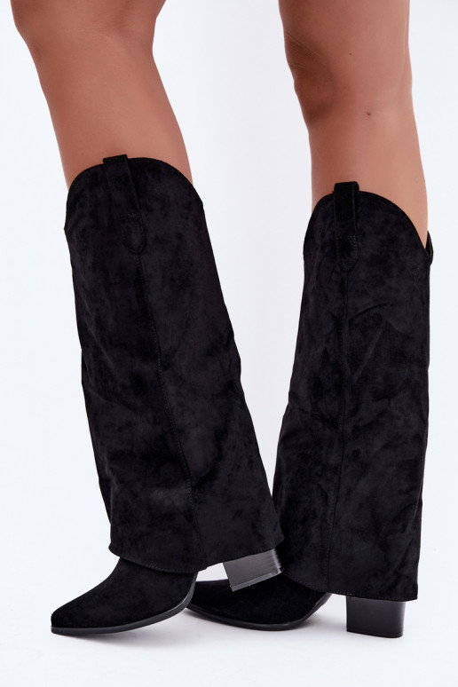Damen-Kniehohe Cowboy-Stiefel mit Absatz in Schwarz Kalena