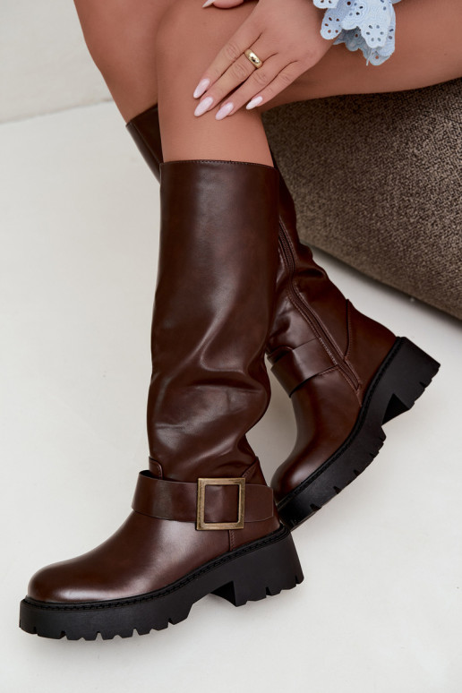 Damen isolierte Kniehohe Stiefel mit Schnallen in Braun Glena