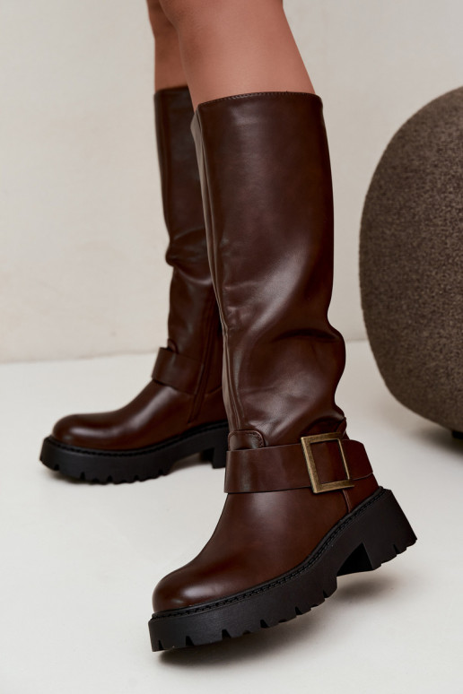 Damen isolierte Kniehohe Stiefel mit Schnallen in Braun Glena